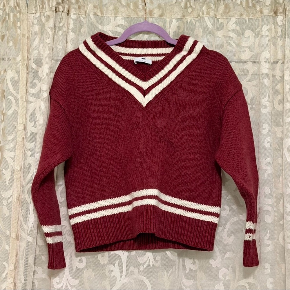 ARITZIA V-Neck Red and White Women's Sweater